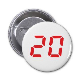20 twenty red alarm clock digital number pinback button