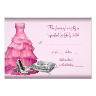 Pink Ball Gown High Heel Shoes Quinceanera RSVP Invitation