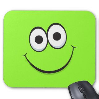 Funny green happy cartoon smiley face mousepads