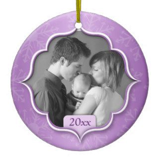 Family's 1st Christmas Purple Photo Ornament