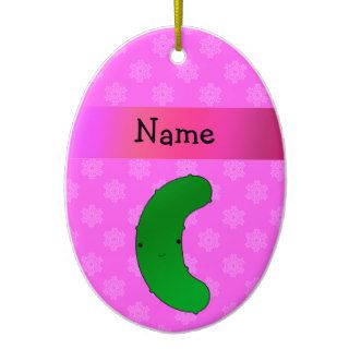 Personalized name pickle pink snowflakes christmas tree ornament