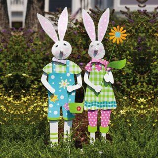 Mr. and Mrs. Spring Rabbits Garden Stake (Set of 2)  Patio, Lawn & Garden