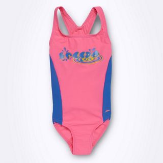 Speedo Girls pink rounded logo print swimsuit