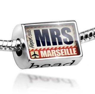 Bead Airportcode MRS Marseille   Charm Fit All European Bracelets , Neonblond NEONBLOND Jewelry