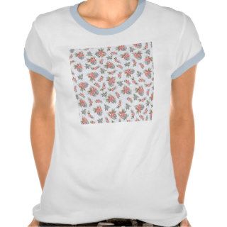 Country cottage roses pink floral pattern tee shirts