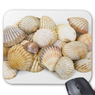 Seashells, Cockleshells, Scallops   Brown White Mousepads