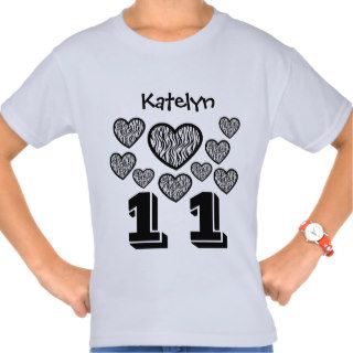 11 Birthday Girl Hearts Big Number Custom Name V15 T Shirt