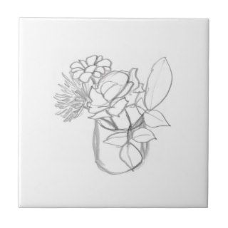 pencil rose, daisy, chrysanthemum flower drawing ceramic tiles