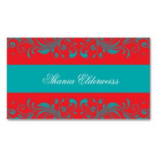 Torquoise & Vermillion Damask Business Card