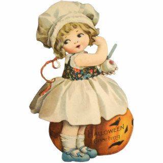 Girl Carving Apple Halloween Ornament Acrylic Cut Out