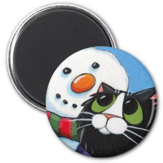 Frosty and Sox   Cat and Snowman Magnet