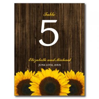 Sunflower Barn Wood Wedding Table Number Post Card