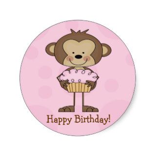 Cupcake Monkey Happy Birthday Sticker