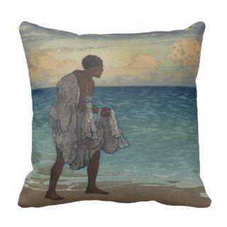 Hawaiian Fisherman Vintage Art, 1920s Throw Pillows
