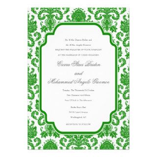India Green Weddings Damask Border Custom Announcements