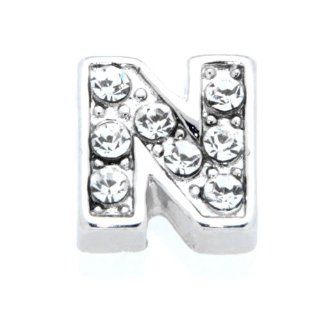 Crystal Letter N Floating Charm for Heart Lockets Jewelry