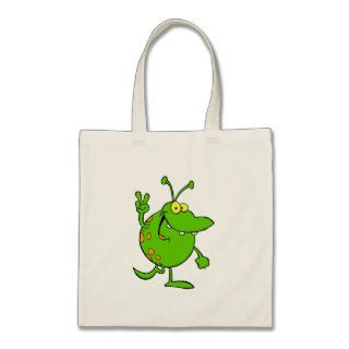 silly cute cartoon peace gesture alien dude bags