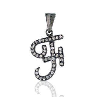 Diamond Pave F Initial Letter Pendant Sterling Silver Alphabet Fashion Jewelry Pendant Enhancers Jewelry