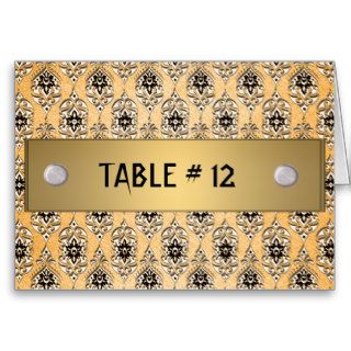 Yellow damask wedding table number card