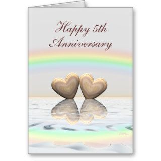 5th Anniversary Wooden Hearts Greeting Card
