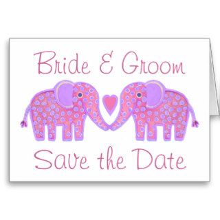 folk art cute elephants save the date bride groom card