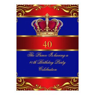 Queen Prince King Regal Red Gold Blue Crown Invites