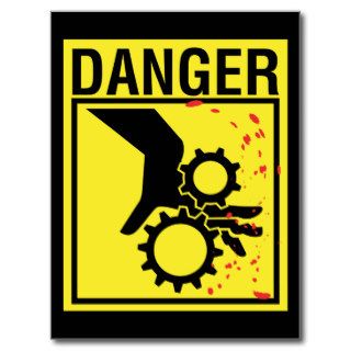 Danger ~ Gears Hand Mangle Blood Splatter Postcards