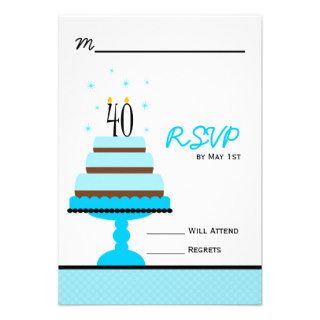 Blue Cake 40th Birthday Party RSVP Card