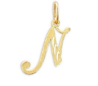 Cursive N Letter Pendant 14k Yellow Gold Initial Solid Jewel Tie Jewelry