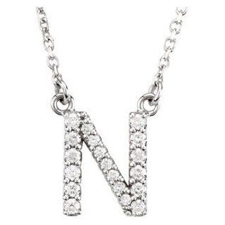14k White Gold Diamond Alphabet Letter N Necklace (1/6 Cttw, GH Color, l1 Clarity), 16.25" Pendant Necklaces Jewelry