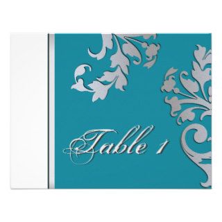 Table Number Wedding Card   Turquoise & Silver Announcements