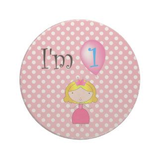 1st Birthday princess pink polka dots Beverage Coaster