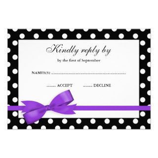 Purple and Black Polka Dot Bow RSVP Invite