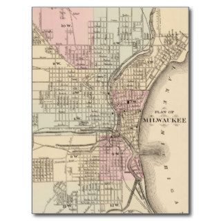 Vintage Map of Milwaukee (1880) Postcard