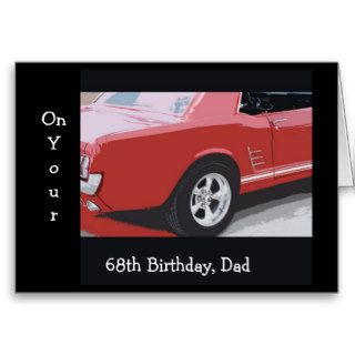 Dad's 68th Birthday, red Vintage Mustang Greeting Card