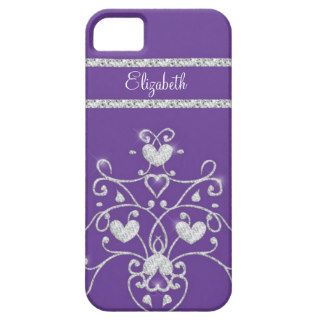 Purple Sparkly Diamond Tiara Hearts iPhone 5 Case