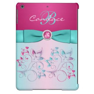 PRINTED BOW/JEWELS Pink, Aqua Floral iPad Air Case