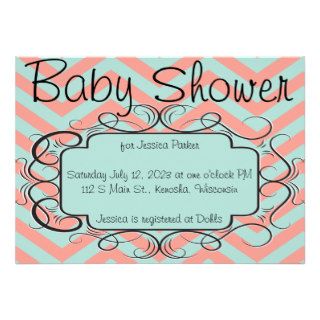 Coral and Baby Blue Chevron Baby Shower Invitation