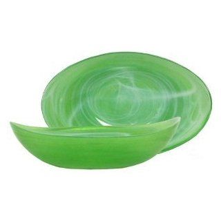 Large Lime Green Glass Boat Bowl w/ White Opaque Swirl   13.5"Lx8"Wx3.5"H Kitchen & Dining