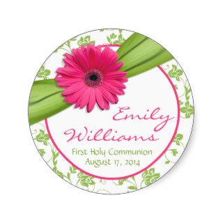 Pink Daisy Green White Floral First Communion Sticker