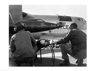 PVT/Superstock SAL25543867 Rear view of two men crouching near fighter planes, X 15 Rocket Research Airplane, B 52 Mothership  24 x 18  Poster Print Toys & Games