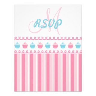 RSVP Monogram Pink Blue Cupcake Wedding Personalized Invites