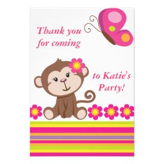 Monkey Girl (Pink) Thank You Note Custom Invitations