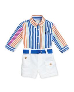 Poplin Striped Button Front Shirt & Shorts Set, Sizes 3 12 Months   Ralph