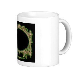 Add text, images to fancy green gold border frame coffee mugs