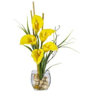 Nearly Natural 1118 YL Calla Lilly Liquid Illusion Silk Flower Arrangement, Yellow   Artificial Floral Arrangements