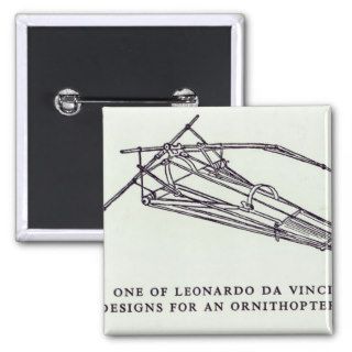 Leonardo da Vinci's designs for an Ornithopter Pinback Buttons