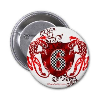 checkered font racing number 6 panthers pinback buttons