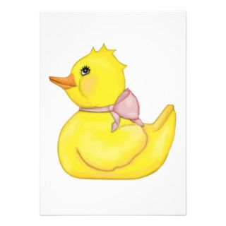 Darling Ducky with Pink Ribbon Invitations