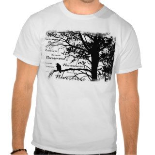 Black & White Nevermore Raven Silhouette Tree Tee Shirt